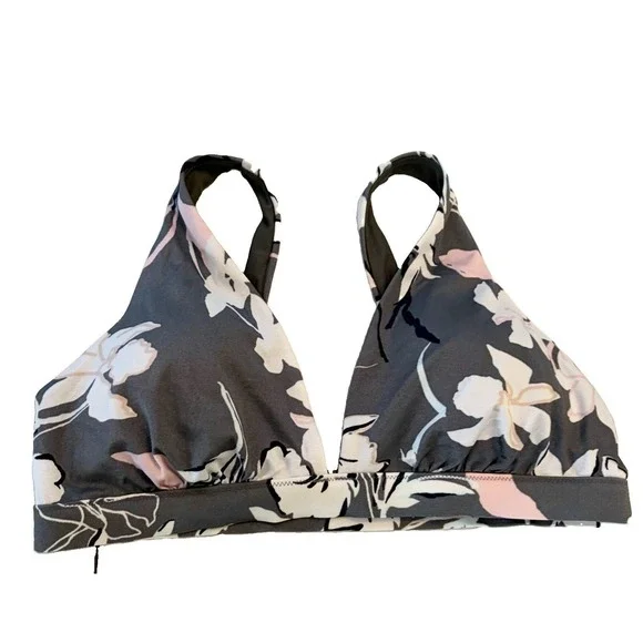 Athleta Womens Aqualuxe Wildflower Plunge Bikini Swimsuit Top Size M