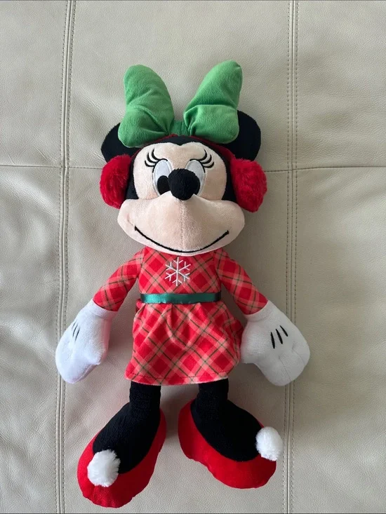 Plush Minnie Mouse Holiday Doll - Red Plaid Dress, Green Bow