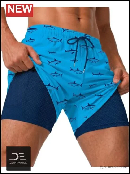 Men's Swim Trunks with Compression Liner Quick Dry Zipper Pockets 5in Inseam
