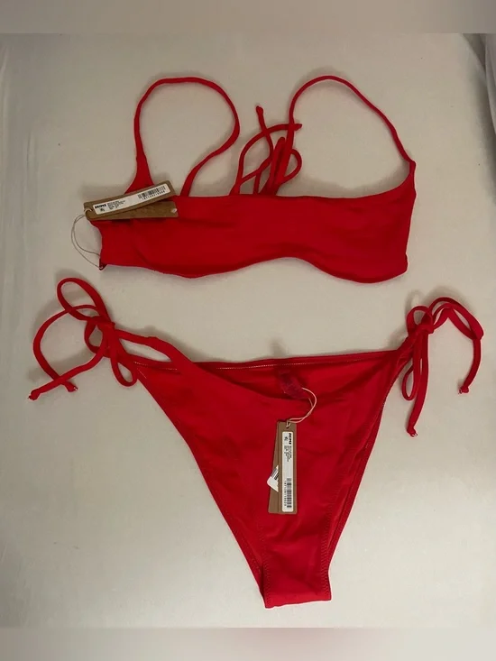 Skims 2Pc SET Micro Scoop Bikini Top & Dippy Tie Bottom Ruby Red Size M