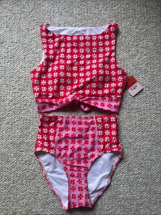 Lime Ricki Pink & Red Floral High-Waist Bikini Set NWT Size S