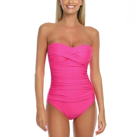 Relleciga 1 Pc Swimsuit Sz Medium. Bright Pink Removable Straps. New With Tags