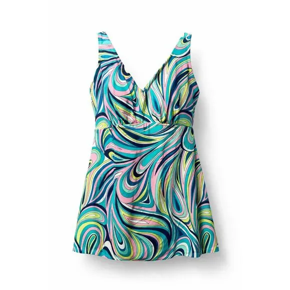 Roxanne 14 38C Underwire Tummy Control Swim Dress Multicolor