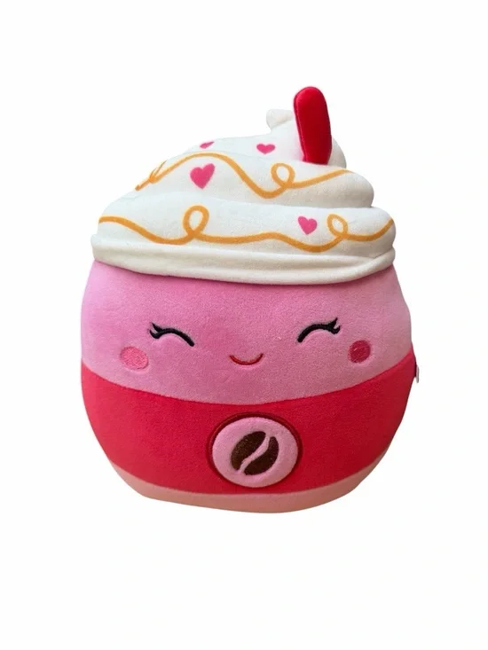 Squishmallow Beata Latte With Whipped Cream Top in Pink Coffee Cup Plush NWT