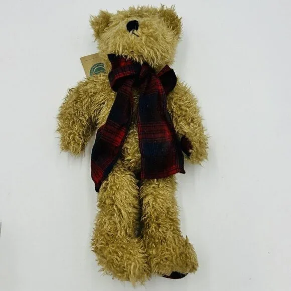 Boyds Bears 1985-97 Teddy Bear Jointed 18” Brown Tan Plush Red Scarf Vintage