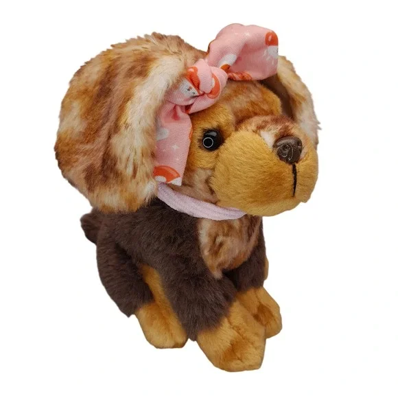 Our Generation Brown Spotted Plush Puppy Dog with Pink Bow and Collar 6 inch