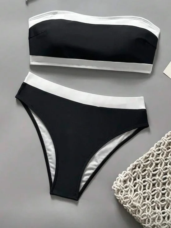 Black & White Bandeau Bikini Set