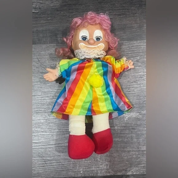Vintage Colorful Clown Doll with Rainbow Dress