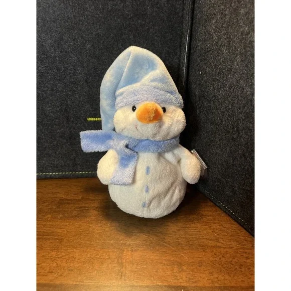 Ty Pluffies WINDCHILL Snowman Blue White Orange Carrot Nose Plush‎ Bean Bag 8