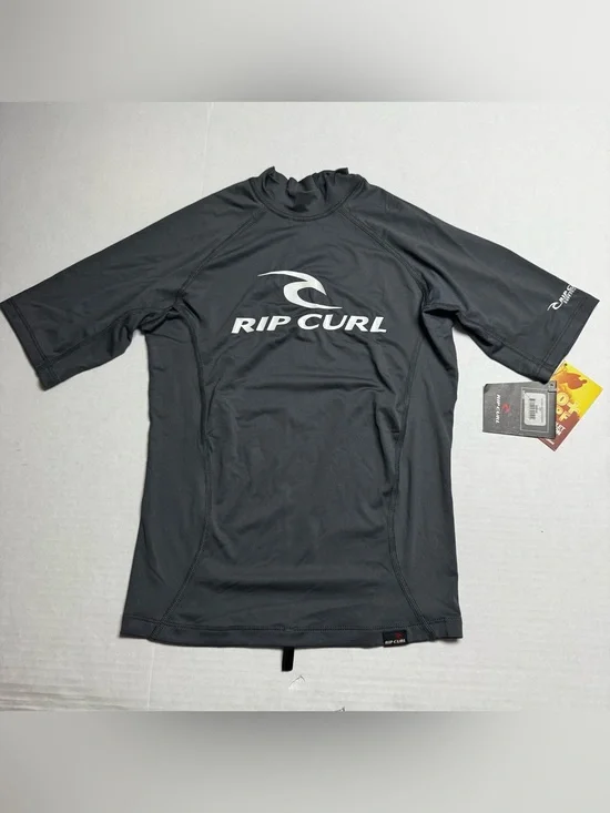Rip Curl Classic 6oz Stacked Fitted Rash Guard Short Sleeve Gray UPF 50+ Size: S