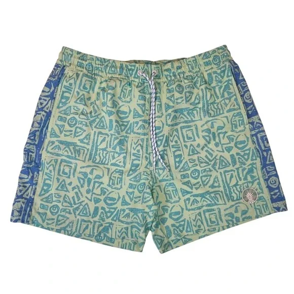 Chubbies Men's XL Swim Trunks Lime Green Blue Tiki Geometric 5.5