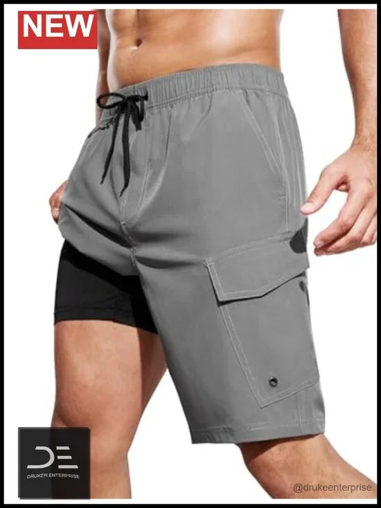 Men's Swim Trunks with Compression Liner 9 Inch Quick-Dry Board Shorts 5 Pockets
