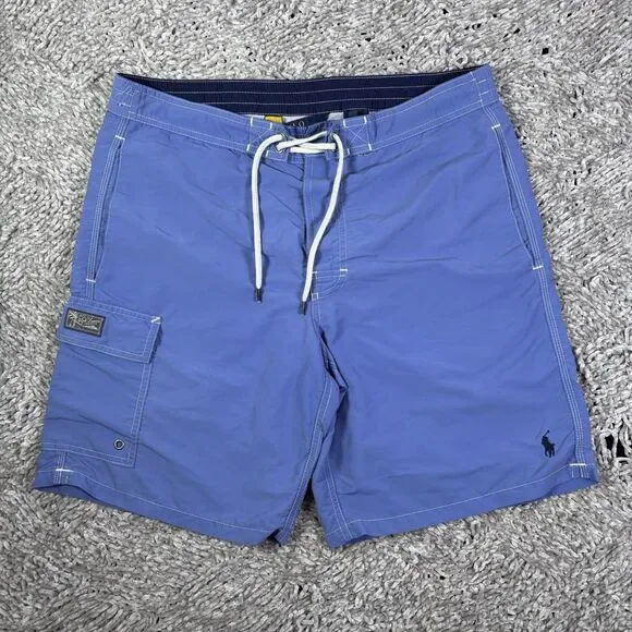 Polo Ralph Lauren Cargo Swim Shorts Mens Small Baby Blue Summer Beach Lined