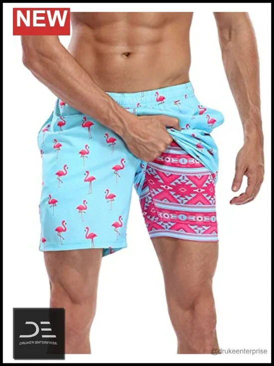 Men's Swim Trunks with Compression Liner 7 Inch Inseam Quick Dry UPF 15