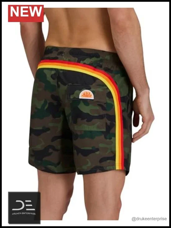 Mens Camo Print Elastic Waist Boardshort Swim Trunks 16