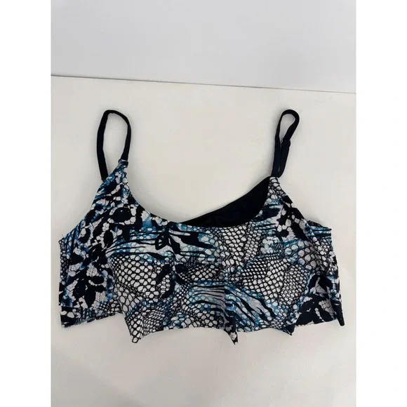 Swimsuits For All Blue Black Reptile Print Ruffle Tiered Bikini Top Sz 22W