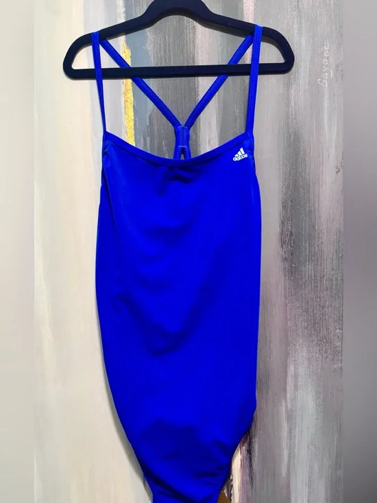 adidas Royal Blue One Piece Swimsuit EU 40 US M Training Lap Swim Athletic Y Bac