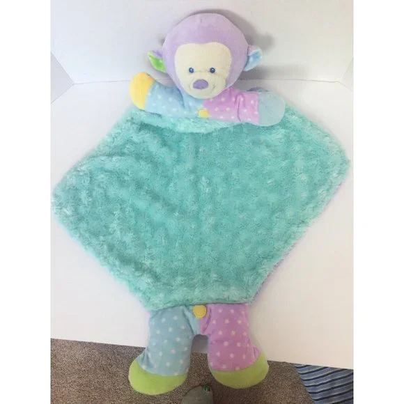 Plush Monkey Lovey Security Blanket Pastel‎ Tail Arms Legs Blue Purple Minky