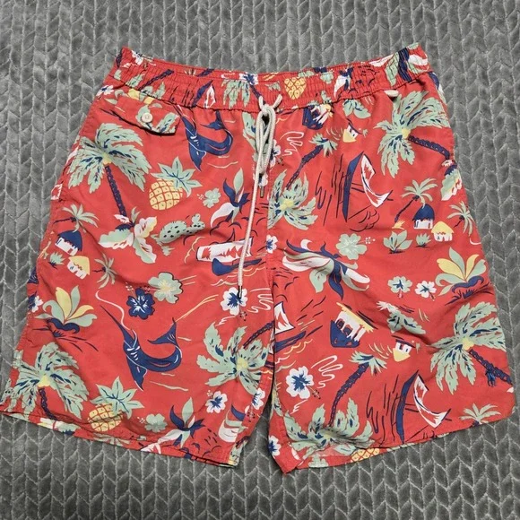 Polo Ralph Lauren Men XL Red Tropical Island Hawaiian Mesh Swim Trunks Shorts