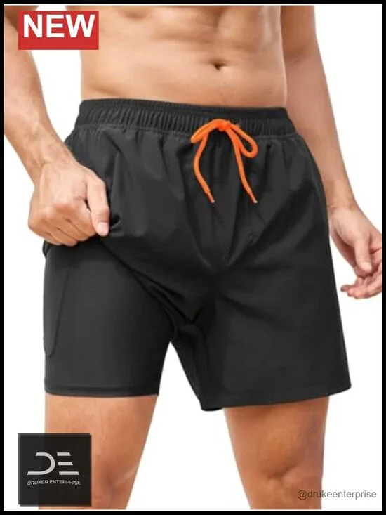 Men's Quick Dry Swim Trunks with Compression Liner and Zipper Pockets