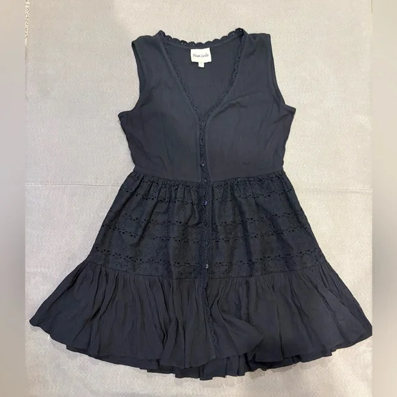 Playa Luclia Eyelet Mini‎ Dress Swim Coverup Black Gauzy Lace Women’s Small