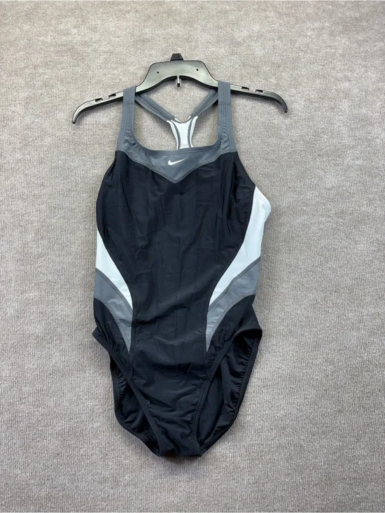 NIKE Swimsuit Bathing Suit One-Piece ~  Black Gray White ~ Size 12