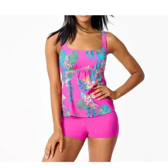 NEW Kim Gravel x Swimsuits For All Tankini Set & Bike Shorts RaspberryTropic 14