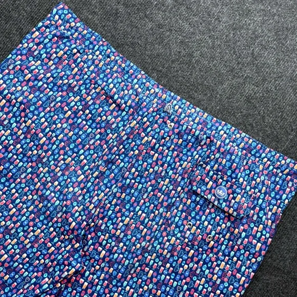 Peter Millar Swim Trunks Blue Cocktail Glass Print Men 2XL XXL Beach Pool Y2K