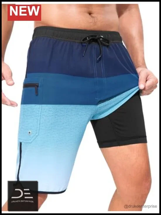 Men's Swim Trunks with Compression Liner 9 Inch Long Bathing Suits