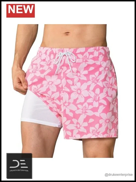 Mens Swim Trunks 5 Inch Quick Dry Stretch Board Shorts with Compression Liner