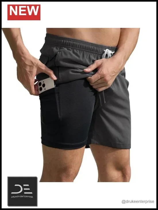 Men's 2-in-1 Compression Liner Swim Trunks Quick Dry Zipper Pockets