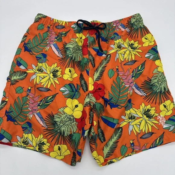 U.S. Polo Assn Men's Size L Swim Trunks Board‎ Shorts Tropical Orange  Lined