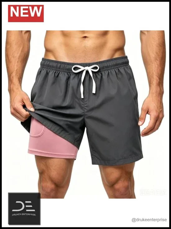 Men's Swim Trunks 2 in 1 Board Shorts with Compression Liner Quick Dry