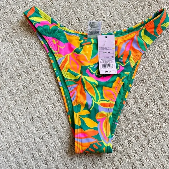 wild fable Tropical Floral High-Cut Bikini Bottoms - Green, Pink, Orange, Yellow