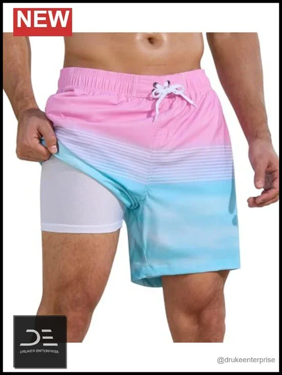 Men's Quick Dry Swim Trunks with Compression Liner Zipper Pockets