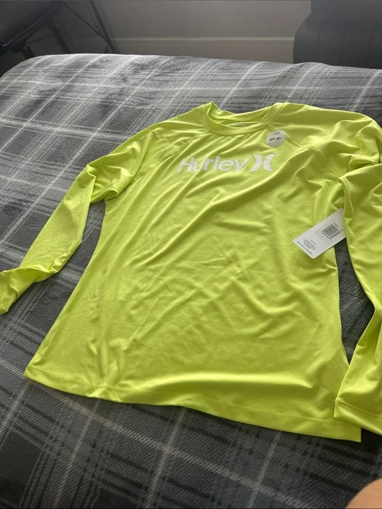 Hurley Neon Yellow Long Sleeve Swim Shirt with White Logo