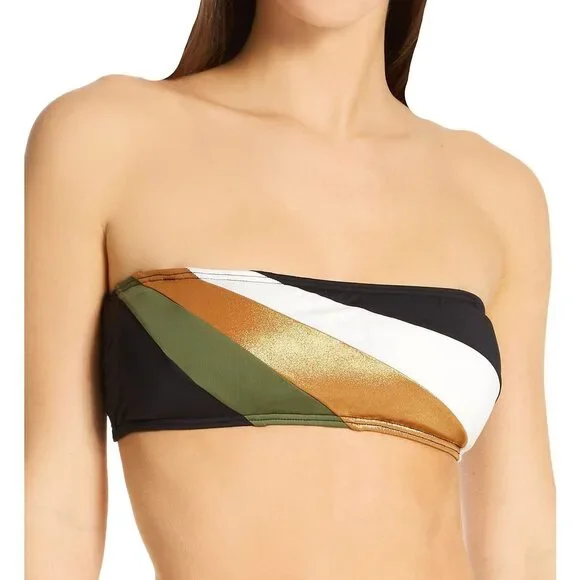 Vince Camuto Women's Colorblocked Bandeau Bikini Top (Black Multi, Small)