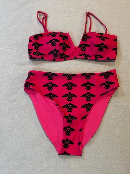 Buckskin Bikini Hot Pink Printed Bandeau Bikini Set Size M