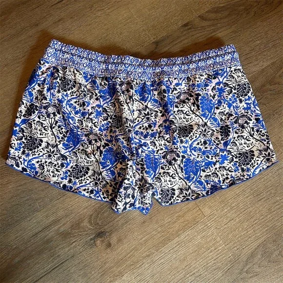 Athleta Swim Board Shorts Womens Size M Blue Floral Drawstring Lined