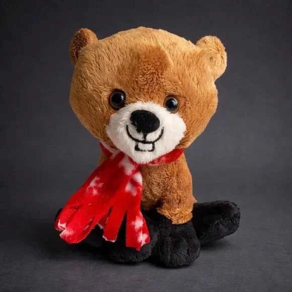 Animal Adventure Beaver Plush 7” Brown Red Scarf Christmas Winter Stuffed Animal
