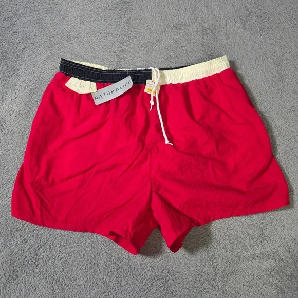 Naturalife Mens XL Swim Trunks Red Colorblock Waist Nylon Mesh Lined Shorts