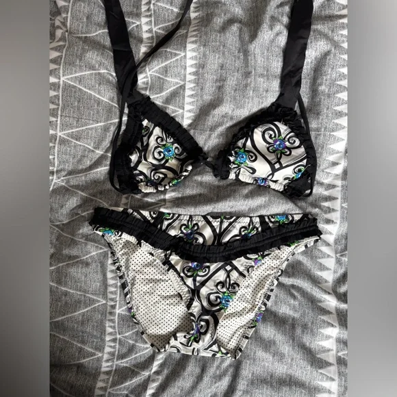 Betsey Johnson Polka Dot Bikini with Black Trim