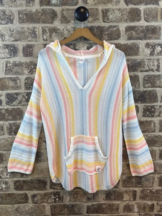 Buc-ee’s Light Pastel Striped Hooded Swim Coverup Womens M