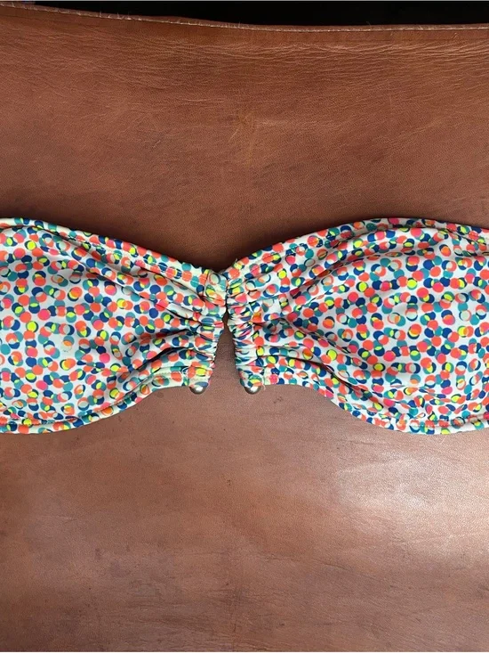 Express Multicolor Polka Dot Bandeau Bikini Top with Yellow Lining