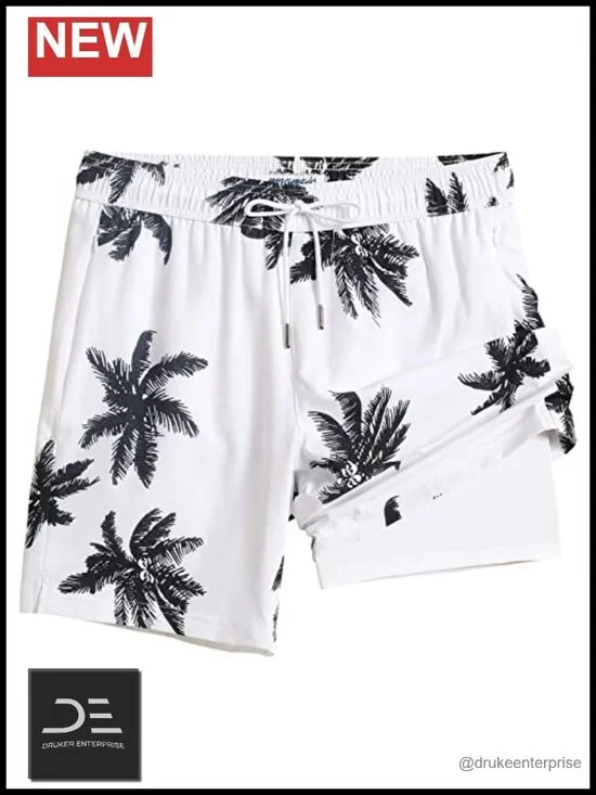 2 in 1 Men's Swim Trunks with Compression Liner Quick Dry Board Shorts