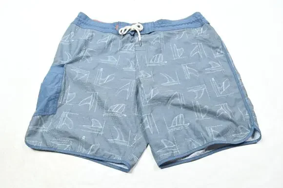 Quiksilver WATERMAN Board Shorts Mens 38 Blue Nautical Drawstring Swim Beach