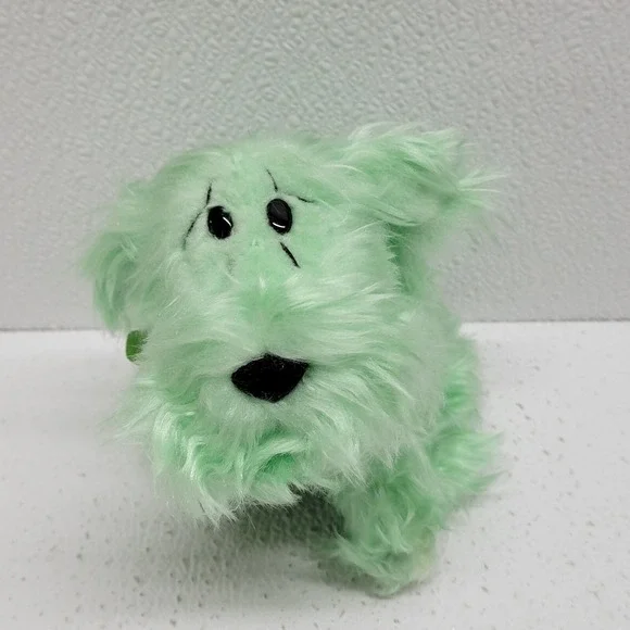 Vintage Russ Berrie Curly Jr. Green Shamrock Bow Ribbon Dog Plush