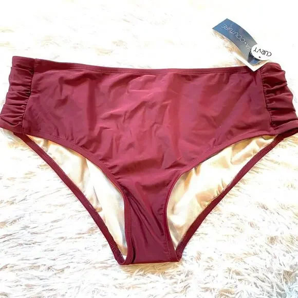 Aqua‎ Couture Curvy Bikini bottom Swimsuit Womens , Burgundy, 3x , NEW with Tag