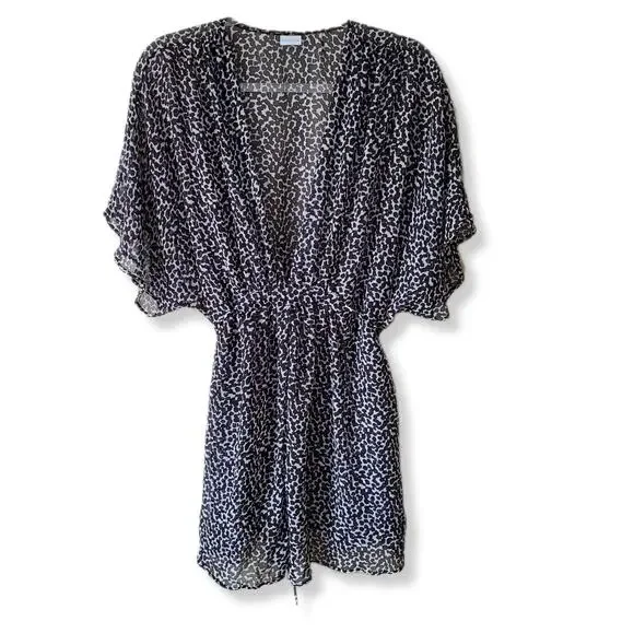 Amoena Women Black White Tunic Swim Cover 0S Boho Beach Pool Resort NEW Flaw