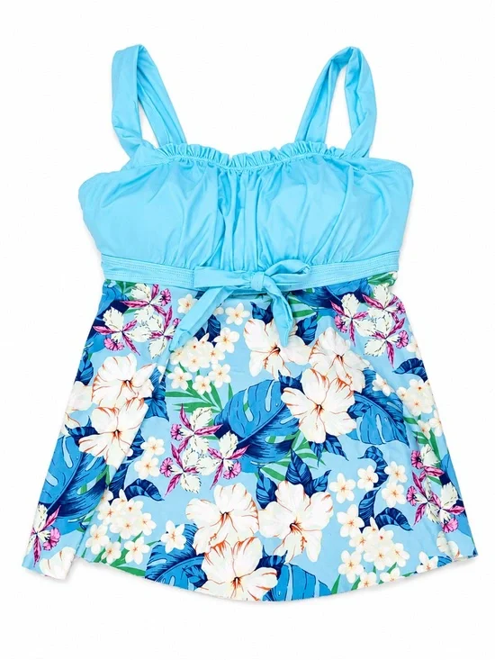 Blue Floral Tankini Swim Top‎ - Women Swim